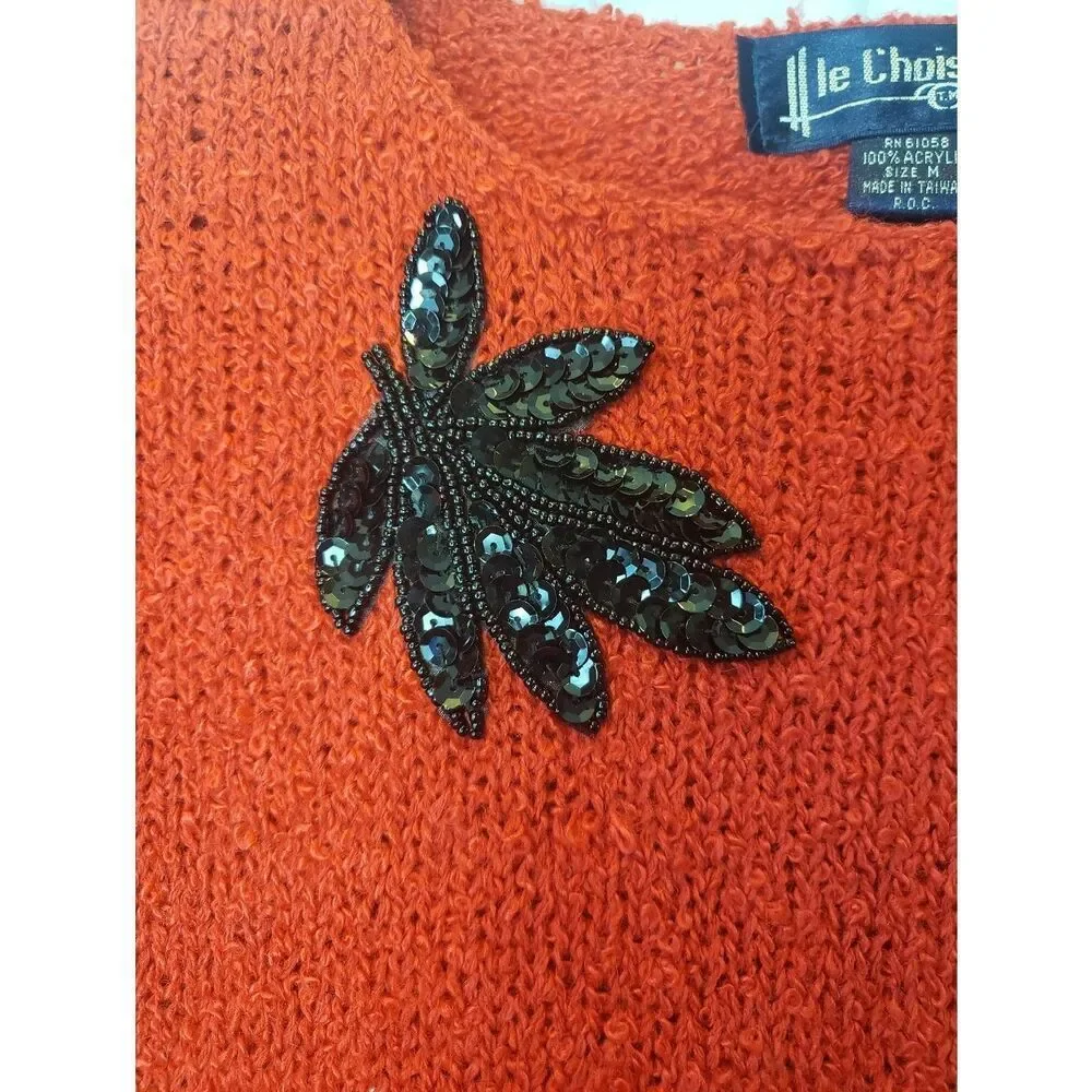 VINTAGE LE CHOIS Sequin Applique Cap Sleeve Sweater Medium